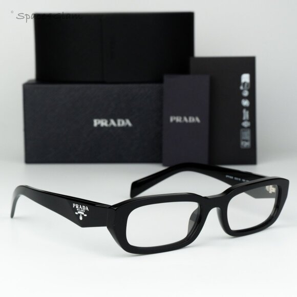Prada Women Eyeglasses Black Clear Rectangle PRB06S 16K08N NEW AUTHENTIC - Picture 1 of 7